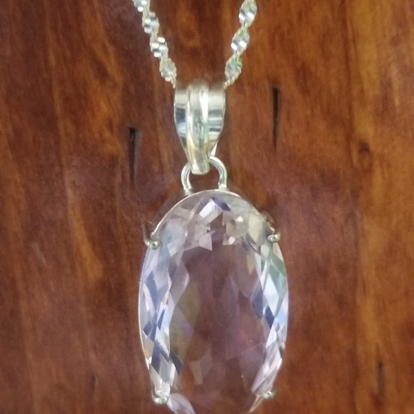 2 Stunning Baby Pink Crystal Pendants Mom and Daughter Set In 925. Silver - Picture 11 of 14